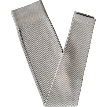 Dámské legíny Bezešvé sportovní legíny s vysokým pasem Žebrovaný design Kompresní pas Prodyšná tkanina Strečové fitness kalhoty Rychleschnoucí šedá S