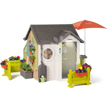 Dětský domeček Domeček pro zahradníka s bohatou zahrádkou Garden House Life Smoby výjimečně rozšiřitelný s komplet výbavou od 24 měsíců