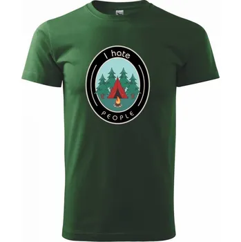 Pánské tričko I hate people - stan a les - Triko extra velké (5-8XL) - 7XL ( Lahvově zelená )