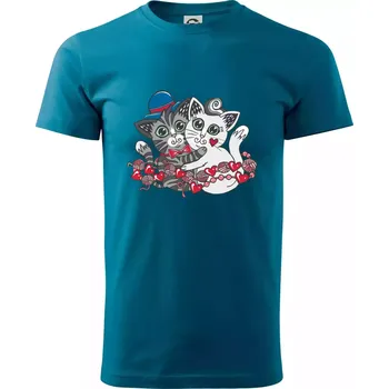 Kočky v objetí (Pecka design) - Klasické pánské triko vyšší gramáže - S ( Petrolejová )