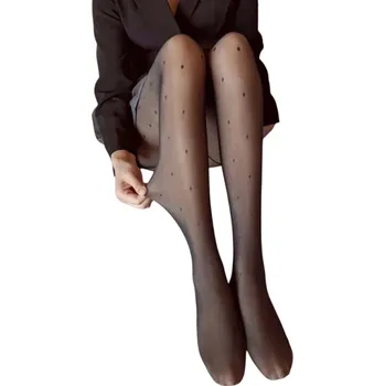 Dámské legíny Zimní černé dámské punčochové legíny s puntíky Po kotníky Hřejivé punčocháče do 0–10 °C Stylové zimní punčochy do města i práce