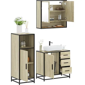 Koupelnový nábytek 3dílný set koupelnového nábytku dub sonoma kompozitní dřevo Hnědá3300986