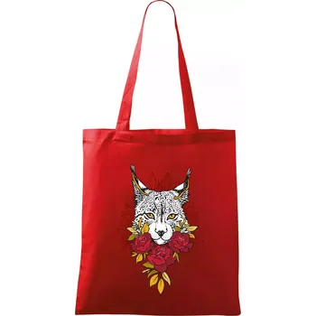 Nákupní taška Rys s červenými růžemi (Pecka design) - Taška bavlněná - 42 x 38 cm ( Červená )
