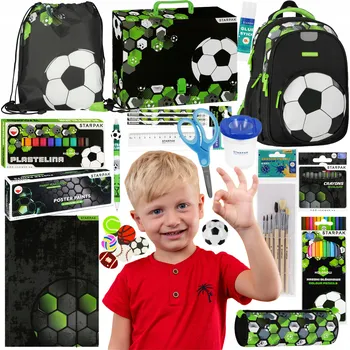 Set školních potřeb Wyprawka duża dla dziecka zestaw plecak szkolny z piłką nożną tornister dla chłopaka duży plecak piłka nożna piórnik dla chłopca worek na wf szkolne plecaki dla chłopaków komplet do szkoły z plecakiem wyprawka do 2 klasy zestawy dla chłopięca wyprawka do 