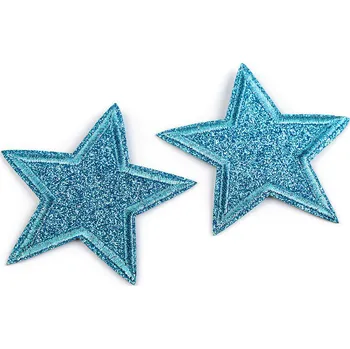 Nažehlovačka hvězda s glitry, malé, 3 tyrkysová