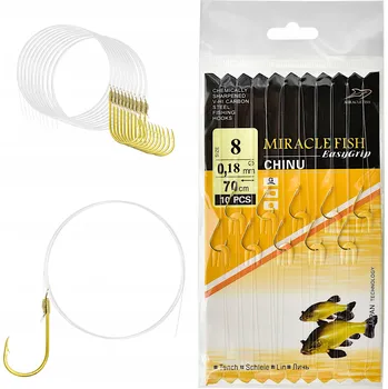 Rybářský háček Háčky pro lov ze dna, plavané, s návazcem, s protihrotem Miracle Fish CHINU, vázaný rýč/protihrot vel. 8 10 ks