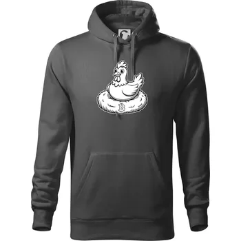 Pánská mikina Kuře sedící na bitcoinovém hnízdě - Mikina pánská Cape s kapucí - 4XL ( Ocelově šedá )