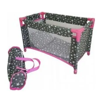 Łóżeczko-kojec dla lalek szary w białe gwiazdki