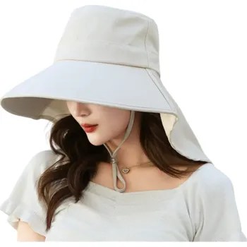 Klobouk Venkovní sluneční klobouk 56–60 cm Unisex klobouk se širokou krempou a krytem krku UPF ochrana proti slunci Letní klobouk Jaro Léto béžová