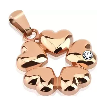 Přívěsek Přívěsek z oceli 316L měděné barvy, květ ze spojených srdcí, čirý zirkonek