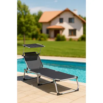 Zahradní lehátko Zahradní lehátko, skládací, stínicí stříška, antracit 187 cm