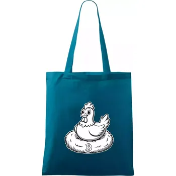 Kuře sedící na bitcoinovém hnízdě - Taška bavlněná - 42 x 38 cm ( Petrolejová )