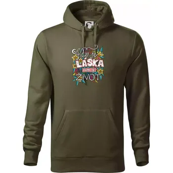 Pánská mikina Kde je láska tam je život (Pecka design) - Mikina pánská Cape s kapucí - 4XL ( Military )