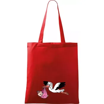 Nákupní taška Čáp a miminko - holka (Hana-creative) - Taška bavlněná - 42 x 38 cm ( Červená )