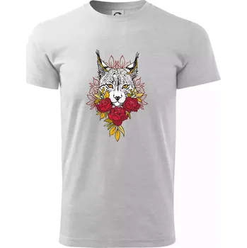 Rys s červenými růžemi (Pecka design) - Triko extra velké (5-8XL) - 7XL ( Světlešedý Melír )