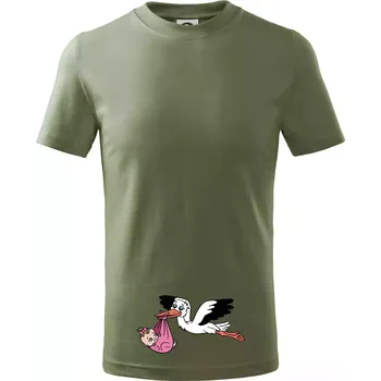Chlapecké oblečení Čáp a miminko - holka (Hana-creative) - Tričko dětské bavlněné - 146 cm/10 let ( Khaki )