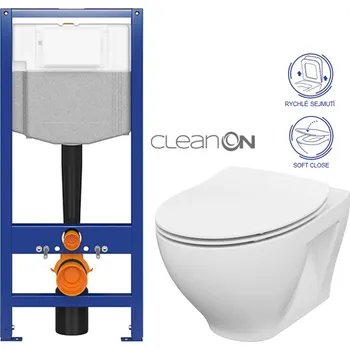 WC sada AKCE/SET - CERSANIT předstěnový instalační systém bez tlačítka + WC CERSANIT CLEANON MODUO + SEDÁTKO K97-526 X MO1
