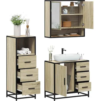 Koupelnový nábytek 3dílný set koupelnového nábytku dub sonoma kompozitní dřevo Hnědá3301046