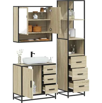 Koupelnový nábytek 3dílný set koupelnového nábytku dub sonoma kompozitní dřevo Hnědá3301166