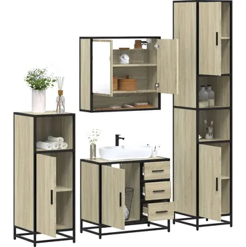 Koupelnový nábytek 4dílný set koupelnového nábytku dub sonoma kompozitní dřevo Hnědá3301226