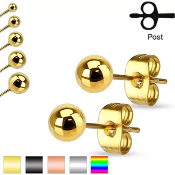 Náušnice Ocelové náušničky, kulička, puzetové zapínání, různé barvy, 2 mm - Barva: Měděná