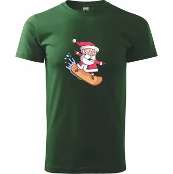 Pánské tričko Santa jezdící na snowboardu - Triko extra velké (5-8XL) - 7XL ( Lahvově zelená )
