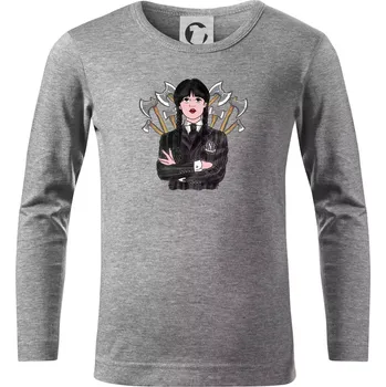 Chlapecké tričko Sekery - holka v černém (Pecka design) - Triko dětské Long Sleeve - 122 cm/6 let ( Tmavě šedý melír )