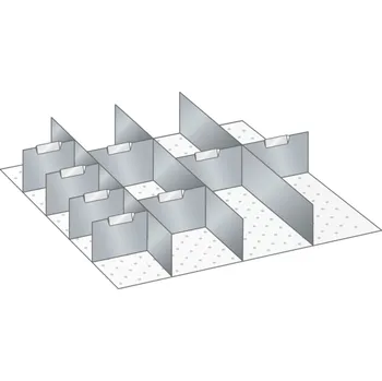Dílenský stůl Membránové stěny a dělící plechy, Š x H x V = 500 x 600 x 100mm, 11 dělících stěn
