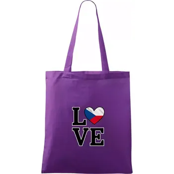 Nákupní taška Love Česká vlajka - Taška bavlněná - 42 x 38 cm ( Fialová )