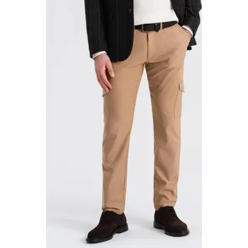 Pánské kalhoty Ombre Clothing Světle hnědé pánské kalhoty V4 PACG-0178