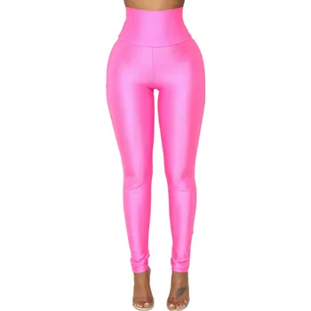 Dámské lesklé těsné legíny s vysokým pasem Elastické módní legíny na cvičení i volný čas Přiléhavé kalhoty Moderní sportovní styl růžová S