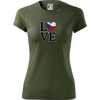 Dámské tričko Love Česká vlajka - Dámské Fantasy sportovní (dresovina) - 2XL ( Khaki )