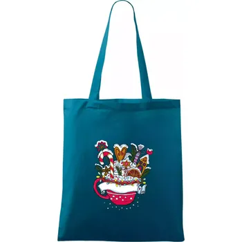 Vánoční Punč - hrneček (Pecka design) - Taška bavlněná - 42 x 38 cm ( Petrolejová )