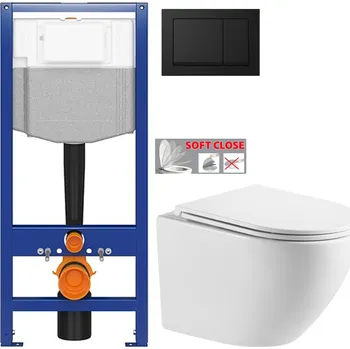 Klozet CERSANIT předstěnový instalační systém s černým tlačítkem K97-0574 + WC INVENA LIMNOS WITH SOFT, včetně soft/close sedátka K97-526 0574 LI1