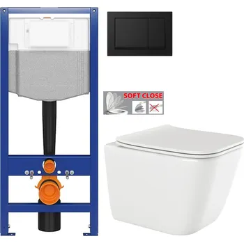 Klozet CERSANIT předstěnový instalační systém s černým tlačítkem K97-0574 + WC INVENA PAROS + SEDÁTKO K97-526 0574 RO1