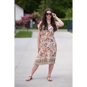 Dámské šaty Šaty KVĚT s volánem 24183 barva: béžová