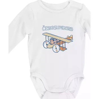 Československo letadlo (Pecka design) - Body kojenecké s dlouhým rukávem - Dlouhý r. do 3 měs ( Bílá )