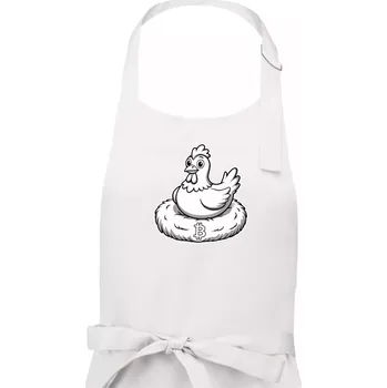Kuchyňská zástěra Kuře sedící na bitcoinovém hnízdě - Pánská zástěra na vaření - Univerzální velikost ( Bílá )