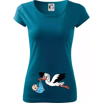 Dámské oblečení Čáp a miminko - kluk (Hana-creative) - Dámské triko Pure - XL ( Petrolejová )