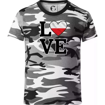 Chlapecké tričko Love Polská vlajka - Dětské maskáčové triko - 146 cm/10 let ( Šedý maskáč )