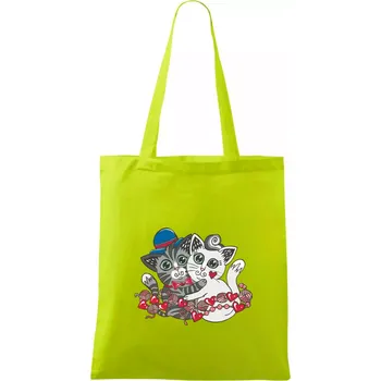 Kočky v objetí (Pecka design) - Taška bavlněná - 42 x 38 cm ( Limetková )