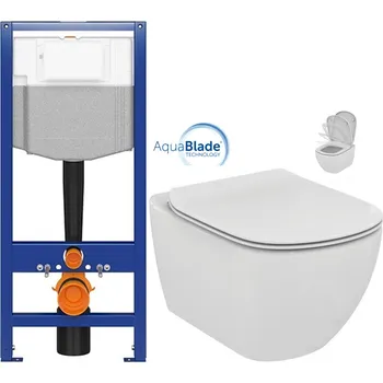WC sada AKCE/SET - CERSANIT předstěnový instalační systém bez tlačítka + WC Ideal Standard Tesi se sedátkem SoftClose, AquaBlade K97-526 X TE1