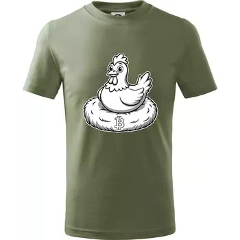 Chlapecké oblečení Kuře sedící na bitcoinovém hnízdě - Tričko dětské bavlněné - 122 cm/6 let ( Khaki )