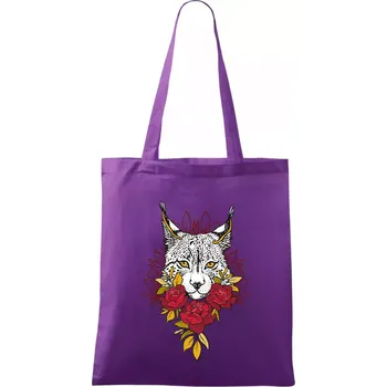 Rys s červenými růžemi (Pecka design) - Taška bavlněná - 42 x 38 cm ( Fialová )