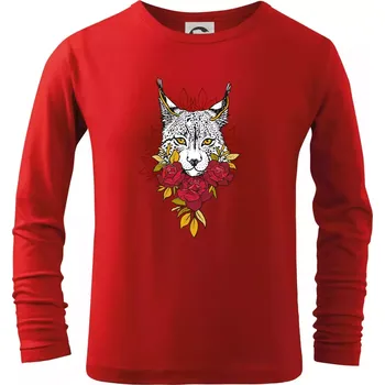 Dětská móda Rys s červenými růžemi (Pecka design) - Triko dětské Long Sleeve - 104-110cm / 3-4 roky ( Červená )