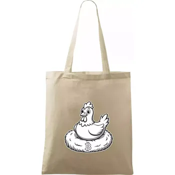 Kuře sedící na bitcoinovém hnízdě - Taška bavlněná - 42 x 38 cm ( Naturální )