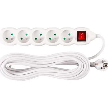 Napájecí kabel Kabel DG-F805BK L-10 m, prodlužovací, bílý, 5x zásuvka + vypínač