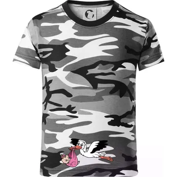 Chlapecké oblečení Čáp a miminko - holka (Hana-creative) - Dětské maskáčové triko - 146 cm/10 let ( Šedý maskáč )