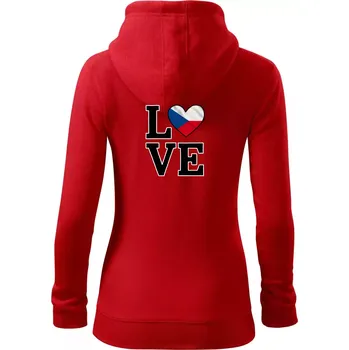 Dámská mikina Love Česká vlajka - Dámská mikina trendy zipper s kapucí - XS ( Červená )