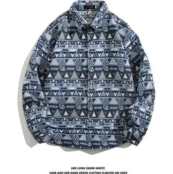 Pánská košile Vintage košile s etno vzorem – unisex, volný střih Velikost: 3XL, Barva (Varianta): JD-903 Blue